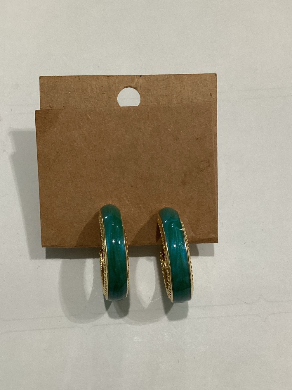 Gold-Tone Hoop clip on Earrings with Green Enamel Inlay -‎ Women's Jewelry
